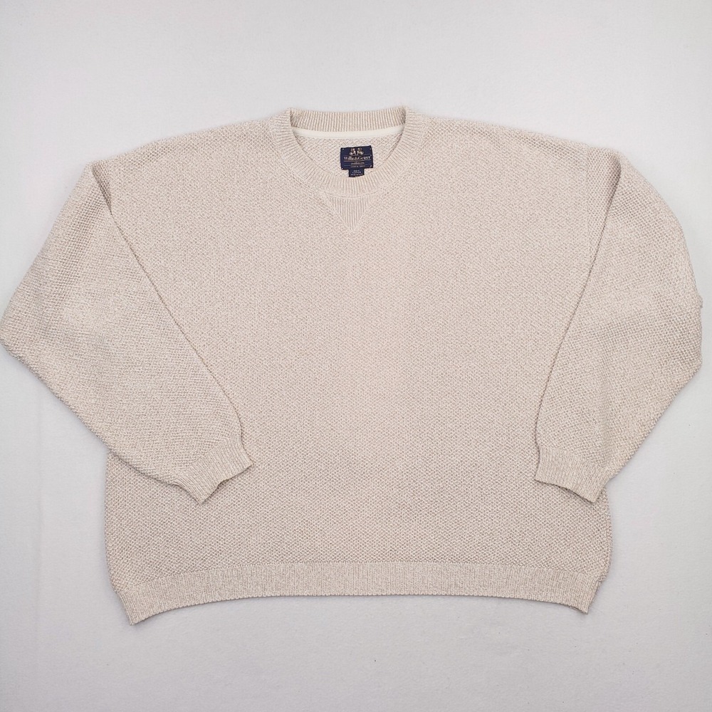 Vintage Willis & Geiger Sweater Mens XL Beige Fisherman Oversized Dad USA MADE
